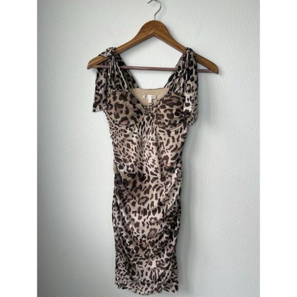 Guess Women's Medium Tecla Bow Jaguar Cat Print Ruffled‎ Padded Bust Dress - Picture 2 of 15